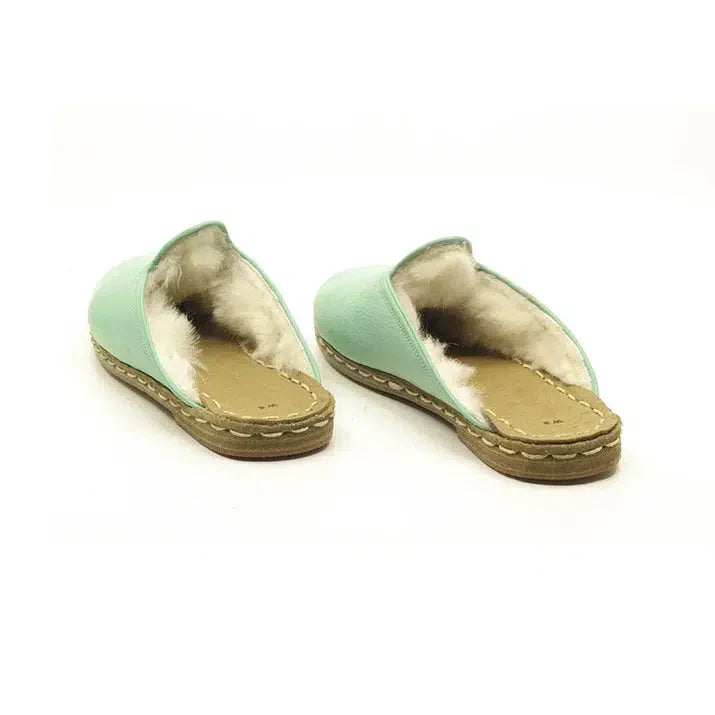 Sheepskin Furry Turquoise Men's Slippers