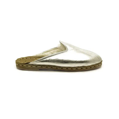 Winter Sheepskin Slippers Shiny Silver Women's