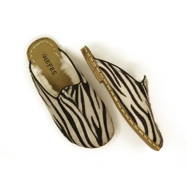 Sheepskin Zebra Fur Women's Slippers