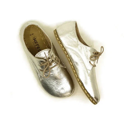 Oxford Style Lace-up Shiny Silver Women's Shoes