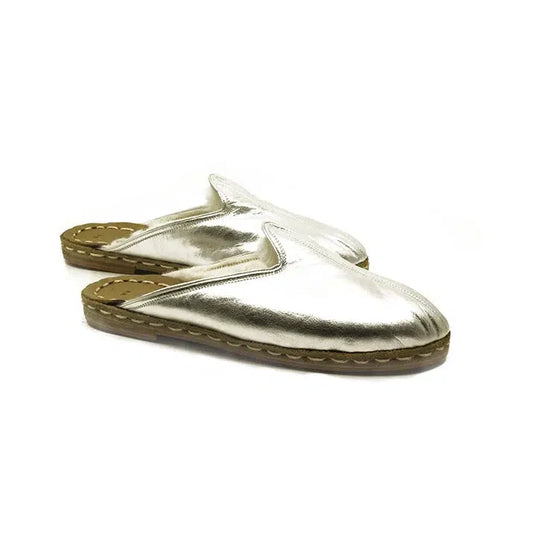 Winter Sheepskin Slippers Shiny Silver Women's