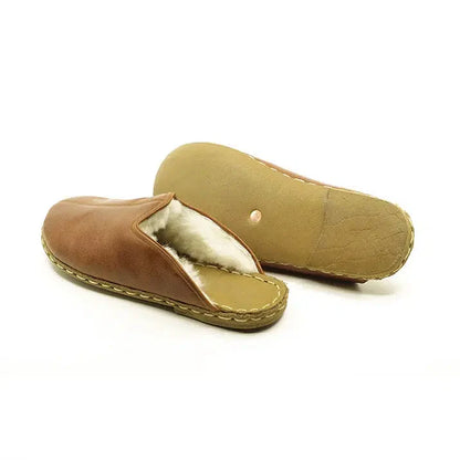 Nubuc Brown Summer Slippers "Fur Fuzzy Leather"