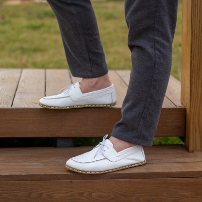 White Men's Leather Earthing Barefoot Shoes