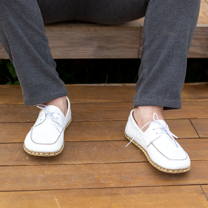 White Men's Leather Earthing Barefoot Shoes