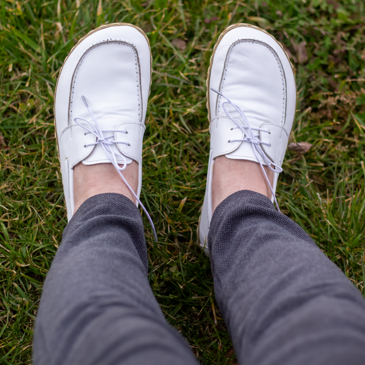 White Men's Leather Earthing Barefoot Shoes