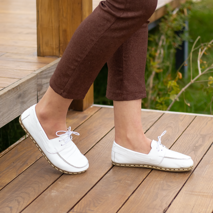 White Women's Leather Earthing Barefoot Shoes