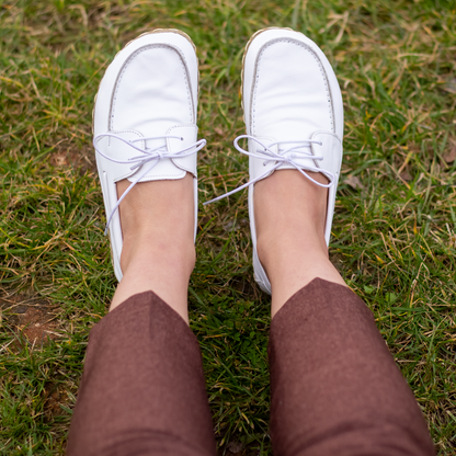 White Women's Leather Earthing Barefoot Shoes