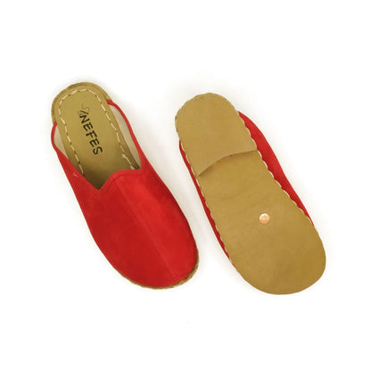 Winter Red Nubuck Barefoot Leather Slippers