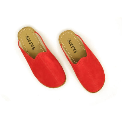 Winter Red Nubuck Barefoot Leather Slippers