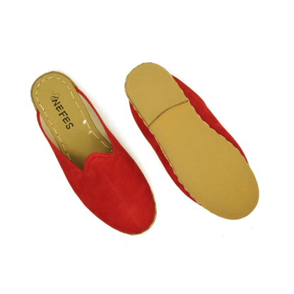 Winter Red Nubuck Close-Toed Leather Slippers