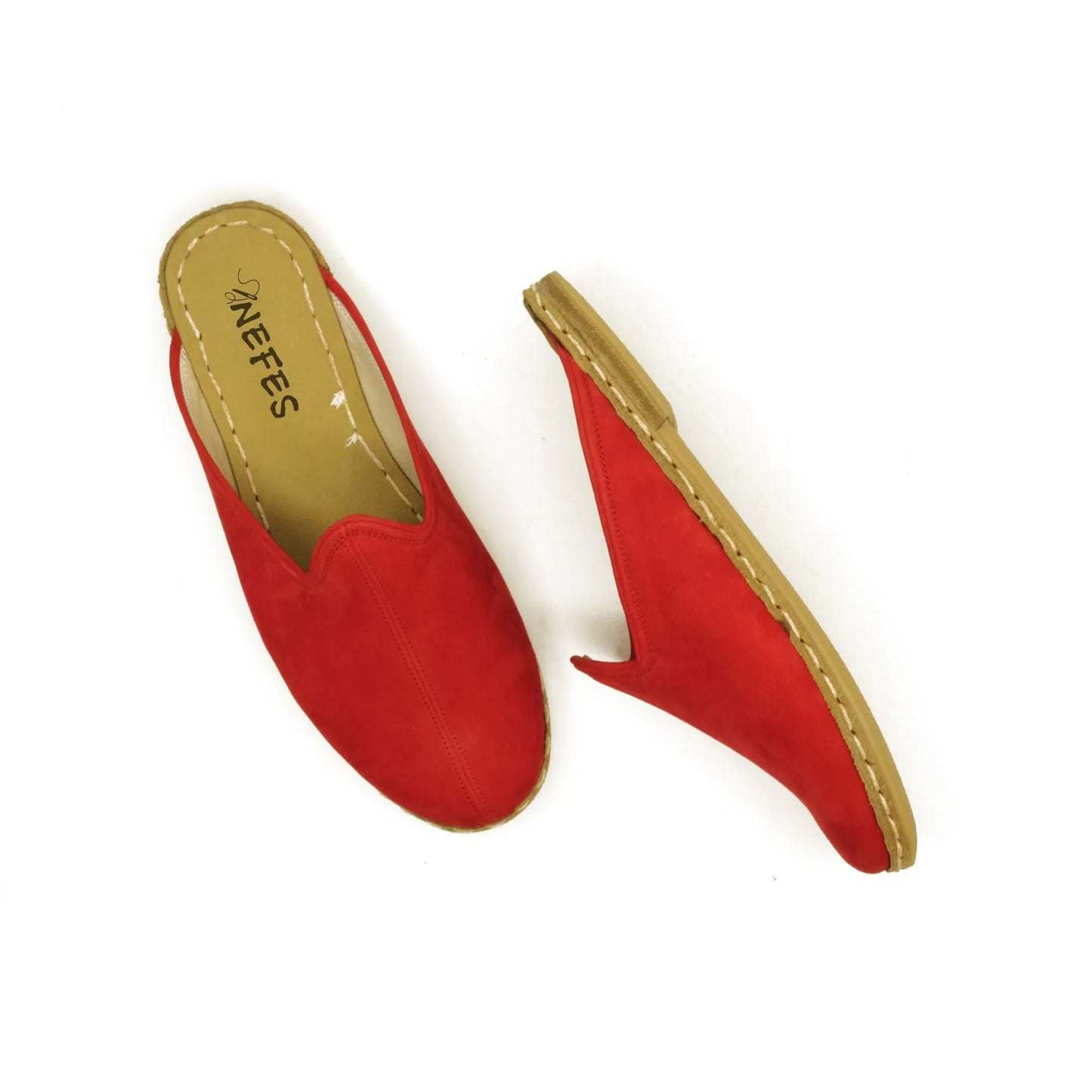 Winter Red Nubuck Close-Toed Leather Slippers