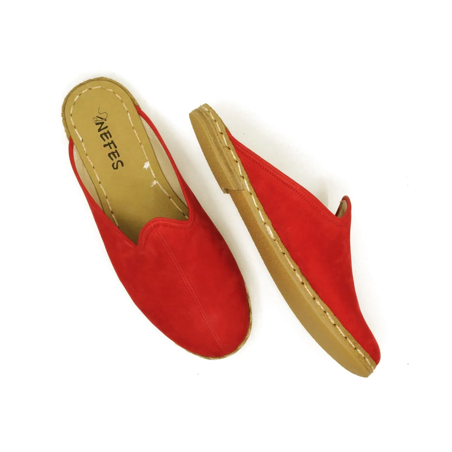 Winter Red Nubuck Close-Toed Leather Slippers