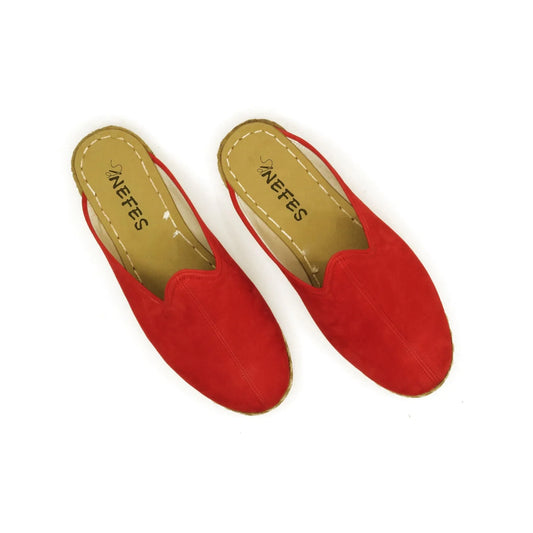 Winter Red Nubuck Close-Toed Leather Slippers