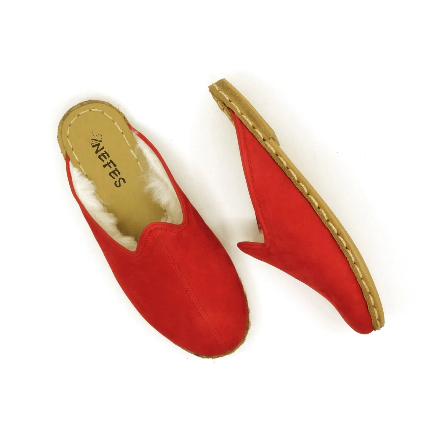 Winter Red Nubuck Sheepskin Slippers with Fur Lining