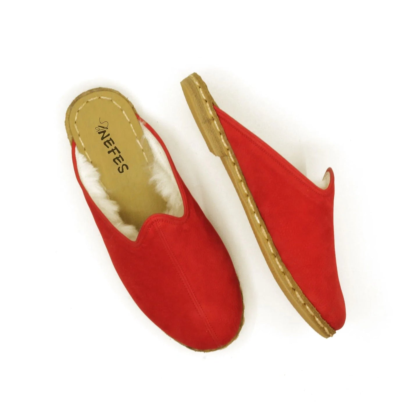 Winter Red Nubuck Sheepskin Slippers with Fur Lining