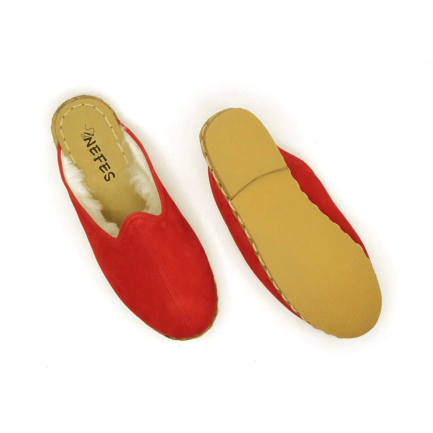 Winter Red Nubuck Sheepskin Slippers with Fur Lining