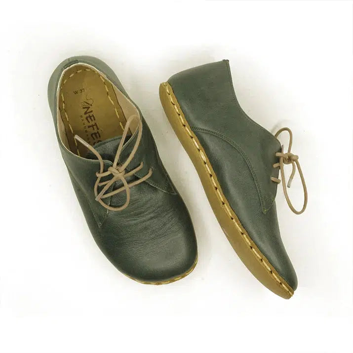 Oxford Style Lace-up Green Women's Shoes