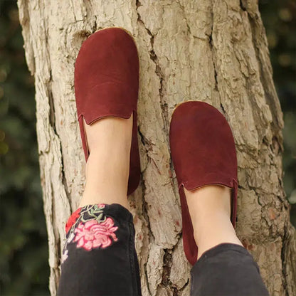 Leather Barefoot Handmade Women's Shoes - Nubuck Burgundy