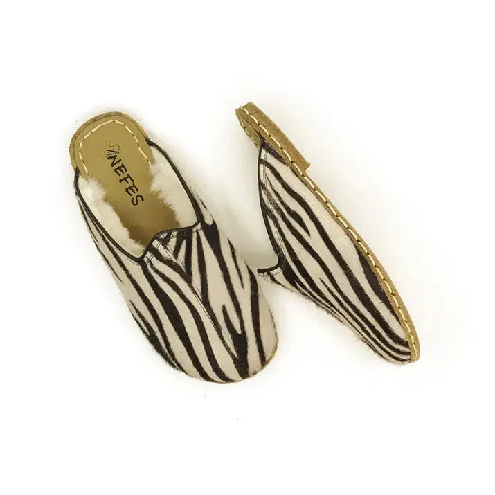 Sheepskin Zebra Fur Women's Slippers