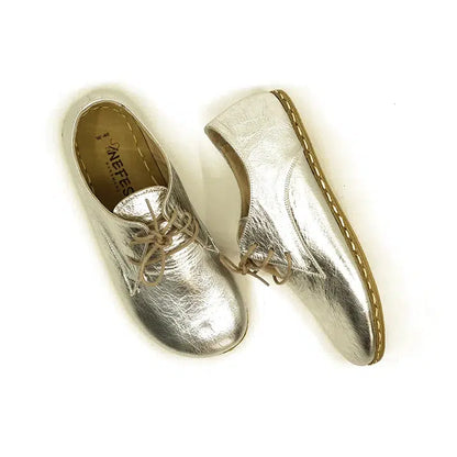 Oxford Style Lace-up Shiny Silver Women's Shoes