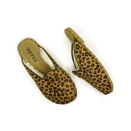 Sheepskin Yellow Leopard Print Women's Slippers