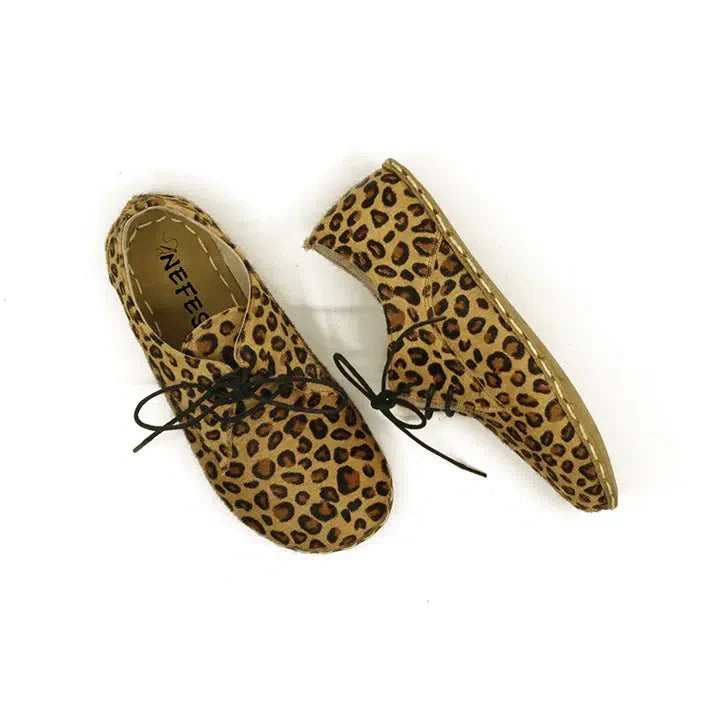 Oxford Style Lace-up Yellow Leopard Print Women's Shoes