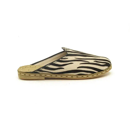 Closed Toe Leather Men's Slippers Zebra Print